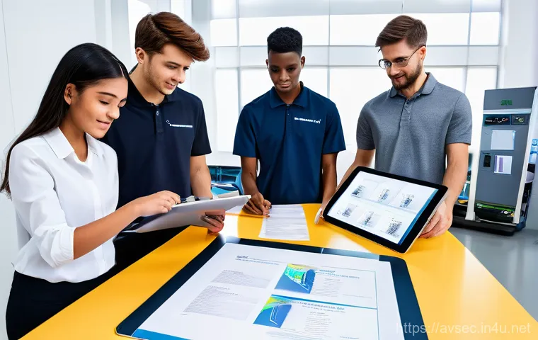 항공보안관리사 자격증 해외 활용 사례 - A group of highly skilled and diverse aviation security professionals, both men and women in their 3...