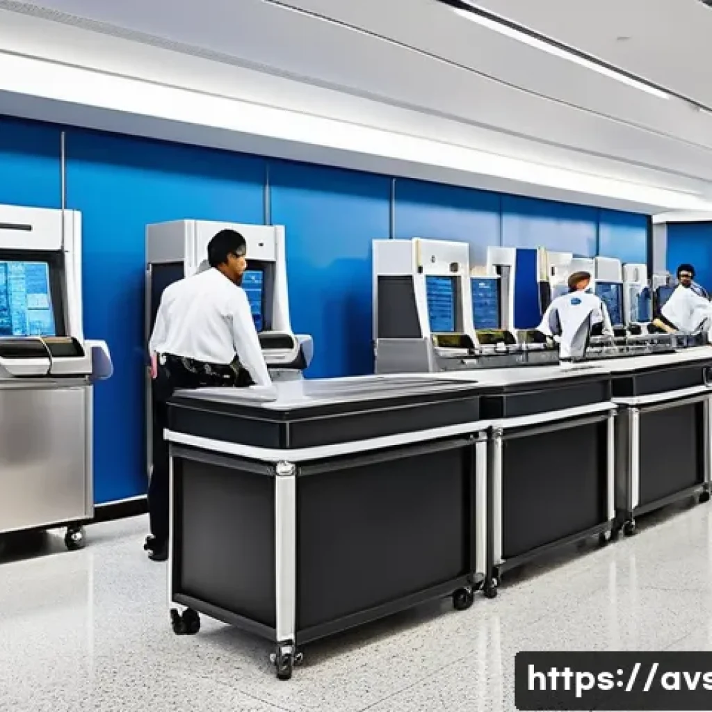 항공보안관리사로 성공하기 위한 조언 - A vibrant, bustling airport security checkpoint at a major international airport during peak travel ...