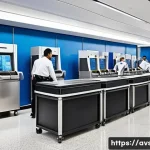 항공보안관리사로 성공하기 위한 조언 - A vibrant, bustling airport security checkpoint at a major international airport during peak travel ...